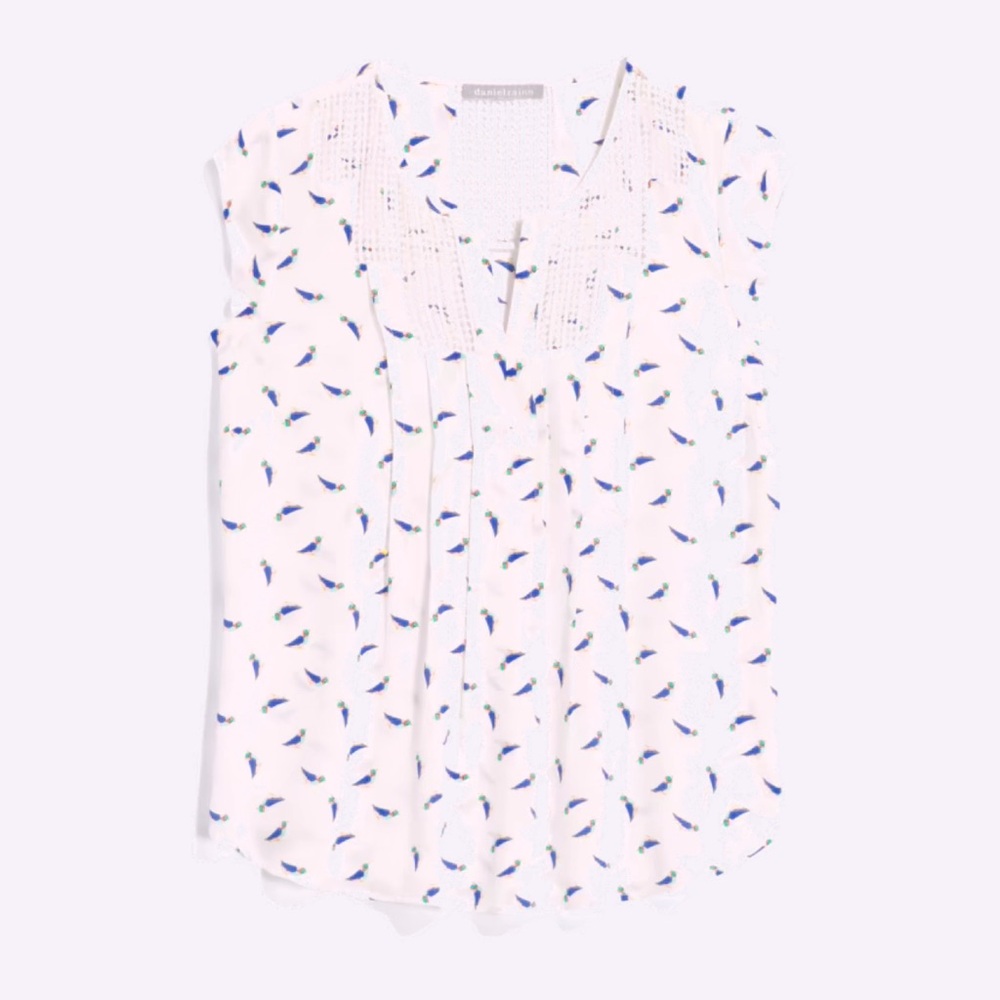 Daniel Rainn (Stitch Fix) Estefany Lace Detail Split Neck Blouse White M NWOT(A)